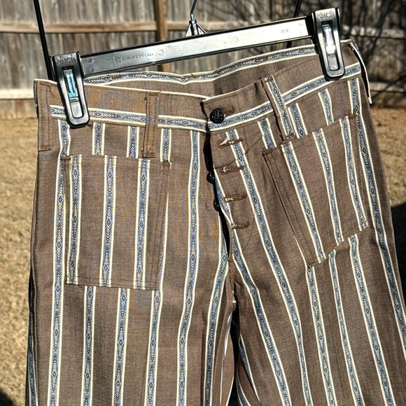 NOS Unisex To Die For 1960s Striped Jeans Capers Flare Bottom Button Front - Picture 1 of 11